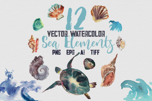 12 Watercolor Clipart Sea Elements