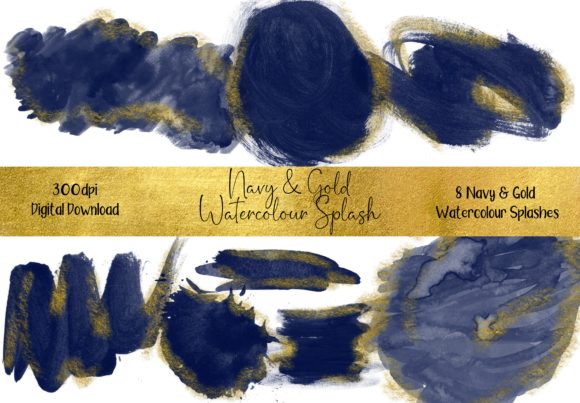 Blue and Gold Watercolour Splash and Backgrounds