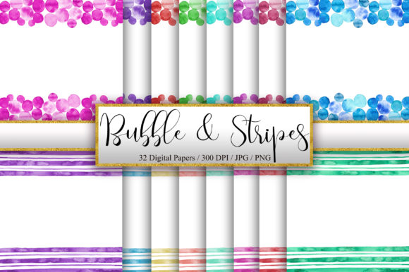 Bubble and Stripes Watercolor Borders Backgrounds