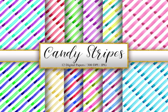 Candy Stripes Watercolor Background and Patterns