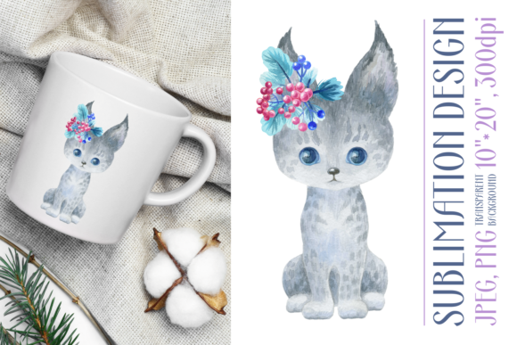 Cute Watercolor Lynx Sublimation Design
