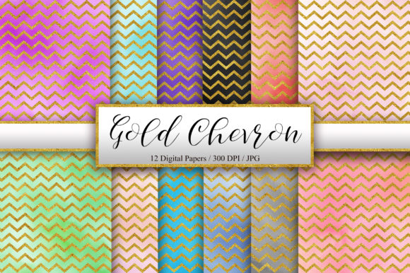 Gold Chevron Watercolor Background and Patterns