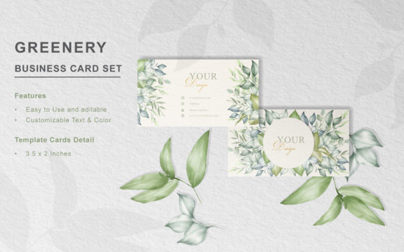 Greenery and Watercolor Business Cards Print Templates