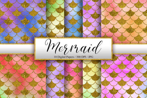 Mermaid Watercolor Ombre Background and Patterns