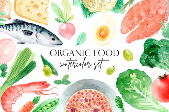 Organic Food. Watercolor Clipart Set