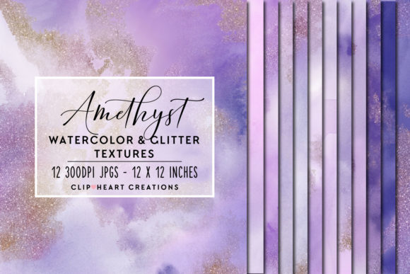 Purple Glitter Watercolor Digital Papers and Backgrounds