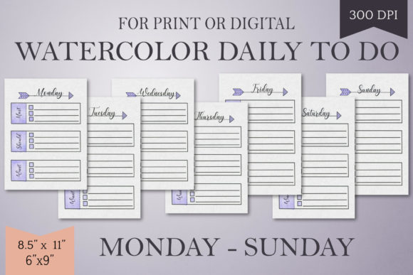 Purple Watercolor Daily to Do List-Mo-Su Print Templates