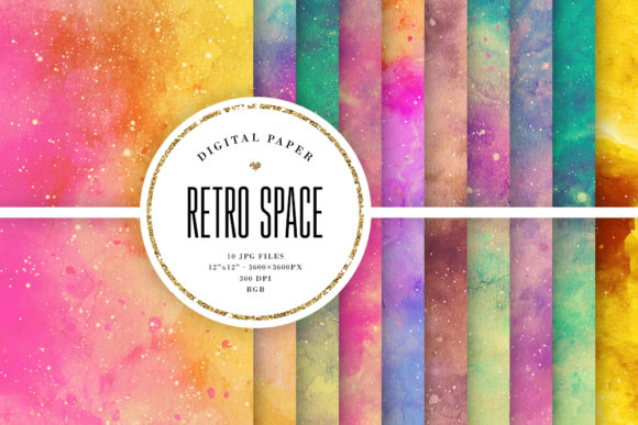 Retro Space Watercolor Backgrounds