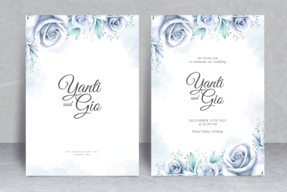 Roses Blue Watercolor Wedding Card Theme and Print Templates