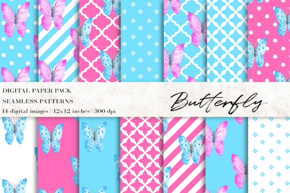 Watercolor Butterfly Digital Papers and Patterns