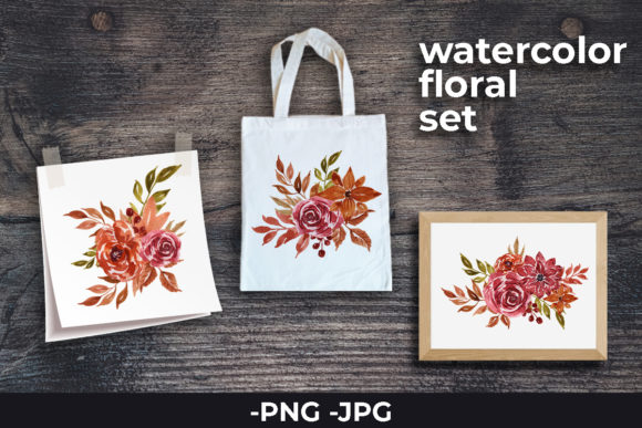 Watercolor Floral Arrangement Autumn Set for Crafts