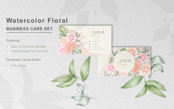 Watercolor Floral Business Card Template and Print Templates