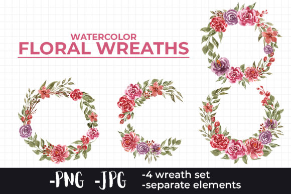 Watercolor Floral Wreaths Set for Crafts