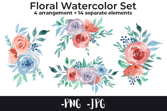 Watercolor Flower Rose Arrangements Set for Crafts