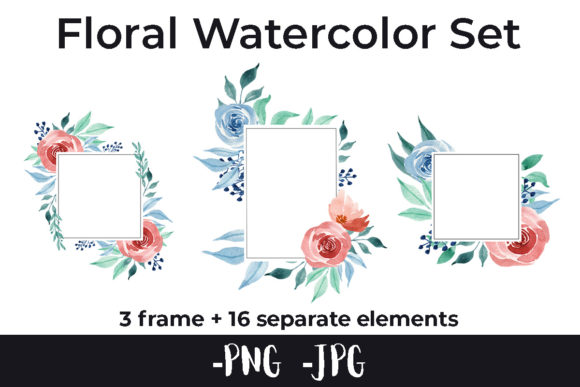 Watercolor Flower Rose Frame Square Set