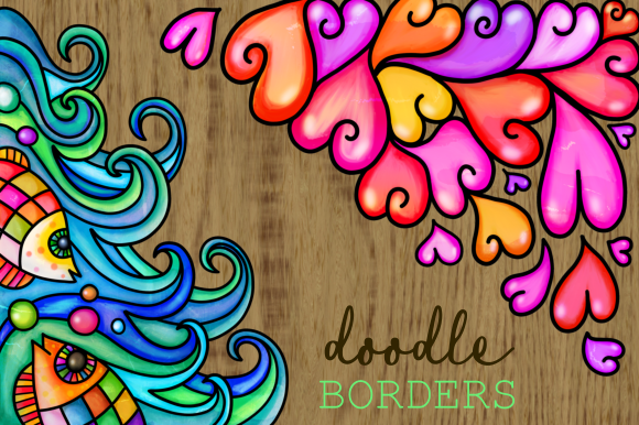 Watercolor Folk Art Doodle Borders Set 2 Backgrounds
