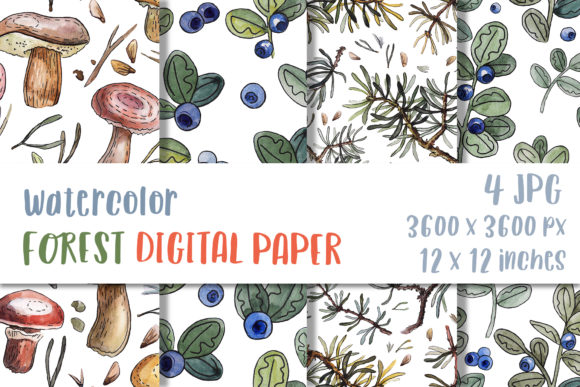Watercolor Forest Digital Paper Pattern for Crafts