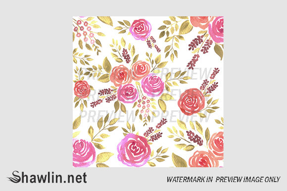 Watercolor Red Rose Background and Patterns
