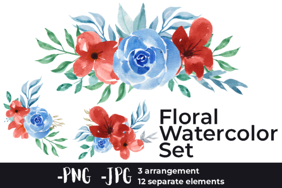 Watercolor Rose Arrangements Set for Crafts