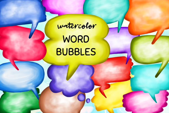 Watercolor Word Bubbles Callout Clipart for Crafts